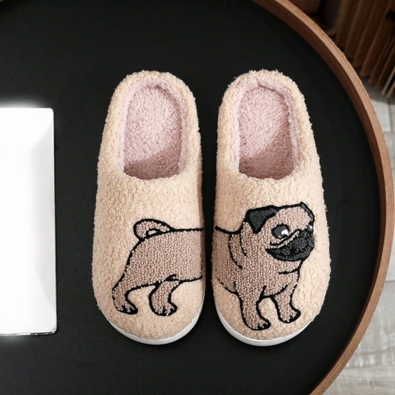 Slippers for Women Cute Animal Themed Fuzzy Slippers Winter Warm Couple's House Slippers (French Bulldog US 6)