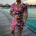 thumbnail image 2 of Akiihool Men's Summer Shorts Sets Men's Summer 2 Piece Set Cotton Linen Ethnic Style Printed Outfits with Pockets (Hot Pink,XL), 2 of 3