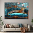 thumbnail image 6 of Mudket Framed Leopard on Teal Velvet Sofa Canvas Wall Art, Luxury Leopard Print Living Room Decor, Floral Animal Wall Art Ready to Hang - 12"L x 8"W, 6 of 10