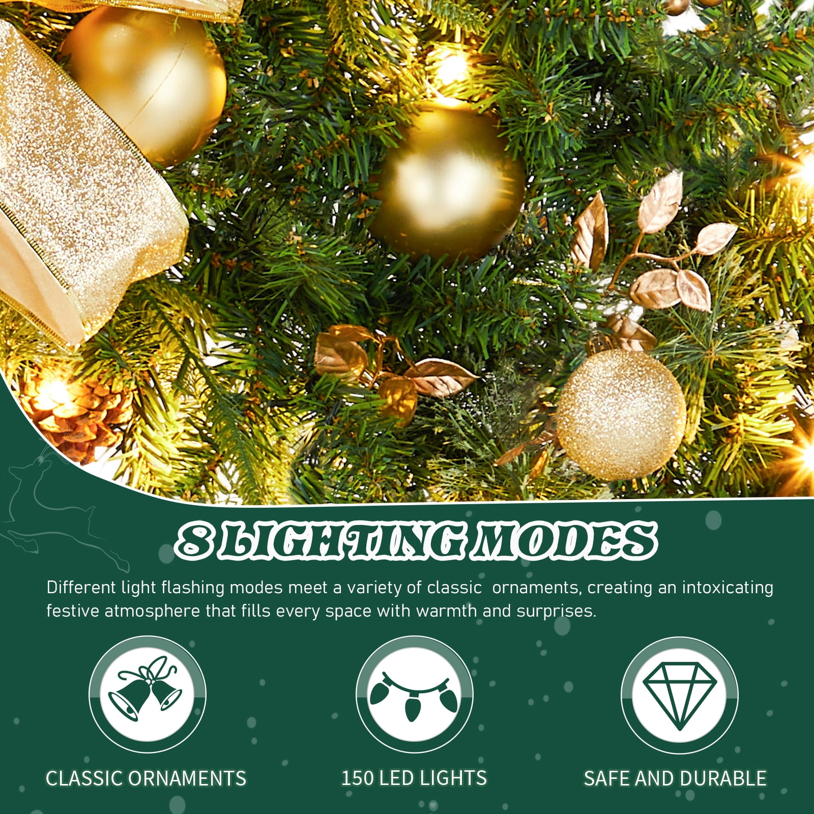 48in Pre-Lit Christmas Wreath with Remote Control 8 Modes and DIY Ornaments