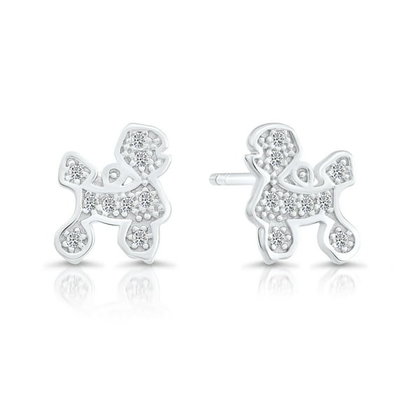Tilo Jewelry 925 Sterling Silver Poodle Puppy Dog Stud Earrings with Cubic Zirconia CZ Stones | Secure Push-Backs | Women & Unisex
