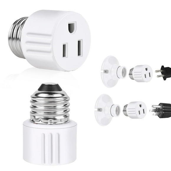 Outlet Light Socket Adapter,Screw in Outlet Socket,E26 Light Bulb to Outlet Socket Converter,Light Bulb Plug Adapter for Porch Light Socket,Camera,Garage Light (1) White
