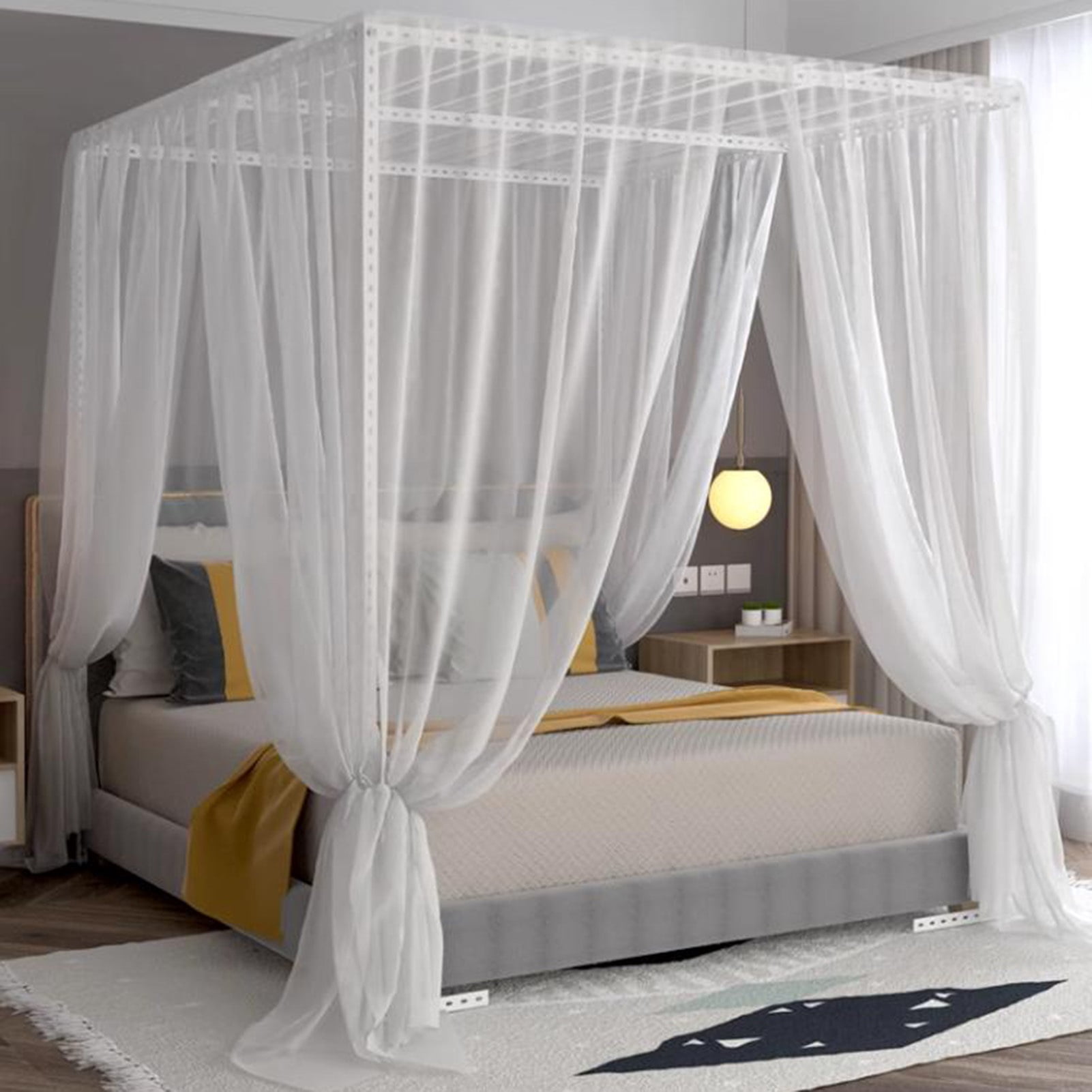 Metal Canopy Bed Frame, Mosquito Net Bed Frame Curtain Brackets, Easy to Install for Bedroom Decoration