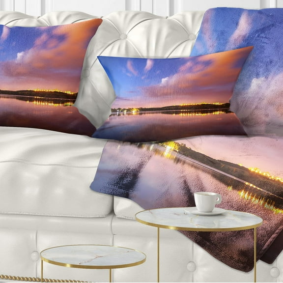 Designart Night Sky Over River with Clouds - Contemporary Throw Pillow - 12x20