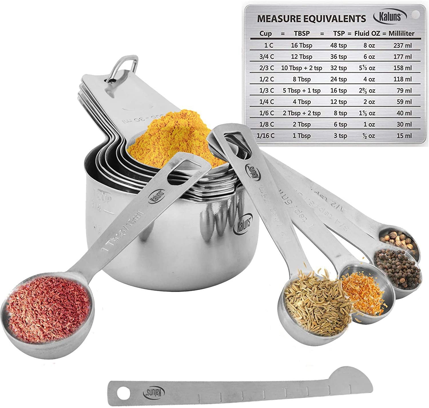 Kaluns 16 Piece Measuring Cups and Spoons Set, Stainless Steel and Rust