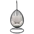 thumbnail image 2 of ACME Simona Hanging Chair, Beige Fabric & Black Wicker, 2 of 5