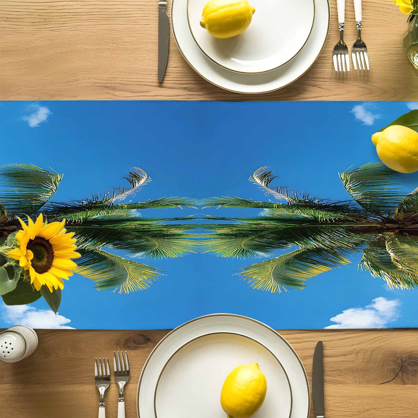 Summer Beach Coconut Tree Table Runner 90 Inches Long, Blue Ocean Sky Table Runners Tabletop Scarf Kitchen Dining Tables Decoration for Home Party Indoor Outdoor