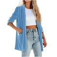 thumbnail image 2 of IROINNID Women's Casual Mid-Length Coat Solid Color Open Front Long Sleeve Outwear, Sky Blue, 2 of 5