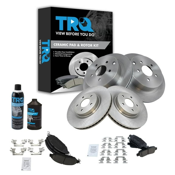 TRQ Front & Rear Premium Posi Ceramic Brake Pad & Rotor Kit w/Chemicals BKA17391