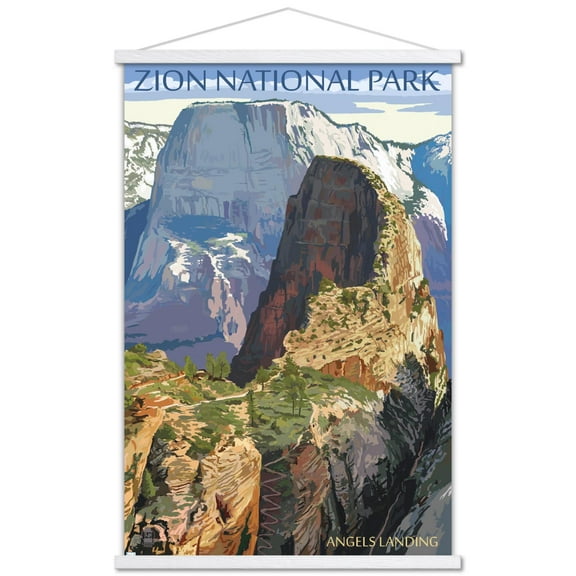 Lantern Press - Zion National Park, Utah, Angels Landing Wall Poster with Magnetic Frame, 22.375" x 34"