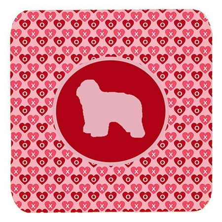

Polish Lowland Sheepdog Valentine Hearts Foam Coasters - Set 4 3.5 x 3.5 In.