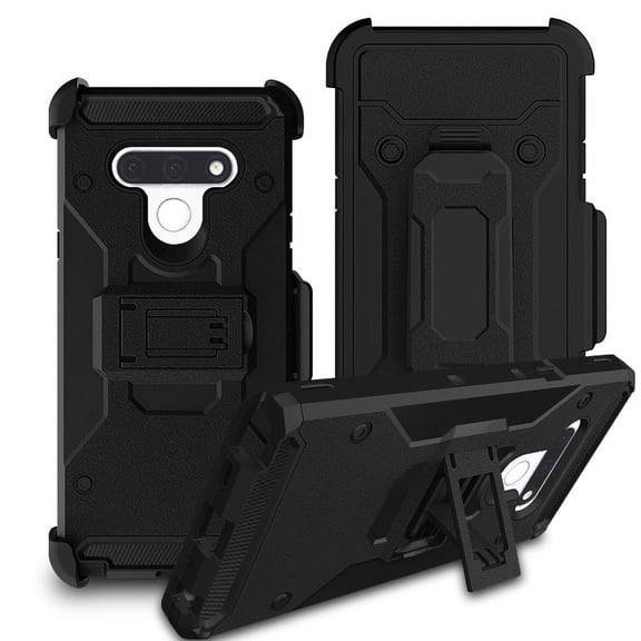 For LG Stylo 6 / LMQ730 Armor Hybrid Dual Layer Shockproof Kickstand Belt Clip Case Cover Black