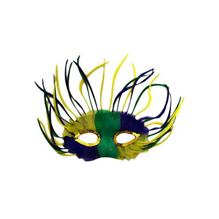 Wispy Yellow Green Purple Mardi Grass Feather (Best Mask For Cutting Grass)