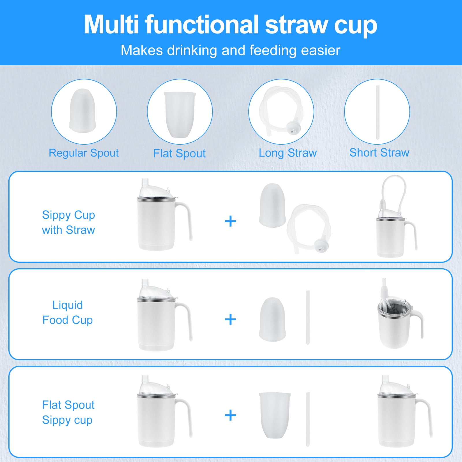 450ML Adult Sippy Cup Anti Choking Elderly Spill Proof Cup with Handle and Straw Multifunctional No Spill Feeding Mug for Seniors and Adults