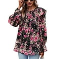 thumbnail image 4 of EFINNY Women's Chiffon Shirt Floral Printed Long Sleeve Ruffle Blouse Top, 4 of 6