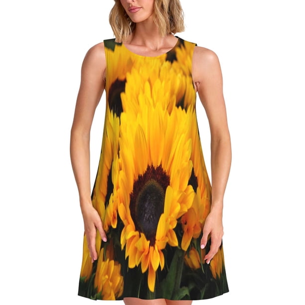 Disketp Flower Bush Sunflower para Vestido sin Mangas para Mujeres, Vestidos de Verano para Mujeres, Casual y Holgado para la Playa