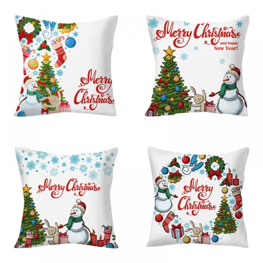 Green Truck WOMHOPE Pack of 4 Merry Christmas Santa Tree Series Throw Pillow Covers Square Decorative Cushion Case Pillowcase for Sofa,Bed,Couch,18 x 18 Inches