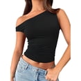 thumbnail image 3 of Women'S Off the Shoulder Crop Top Sleeveless Stretchy Bodycon Tank Y2K Sling T-Shirt for Summer Black XL, 3 of 9
