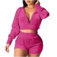 thumbnail image 2 of Idoravan Women Sets Clothing Womens Two-piece Sweatshirt, Solid Color, Hooded, Exposed Navel, Long Sleeve, Zippered Coat, Slim Fitting Shorts, Gold Velvet Suit, 2 of 8