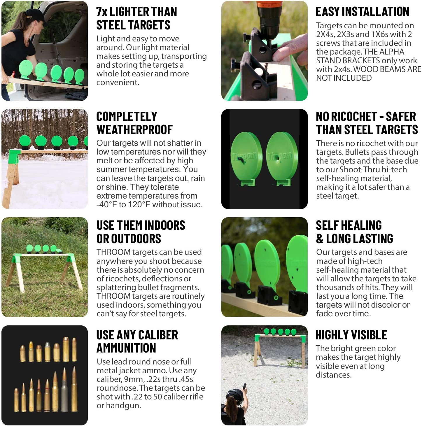 Throom Targets Knockdown Plate Rack 8in Round Target Kit, Green,