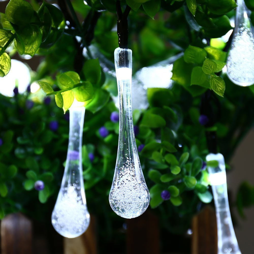 30 LED Water Drop Solar Party Fairy Outdoor String Lights for Patio & Garden 