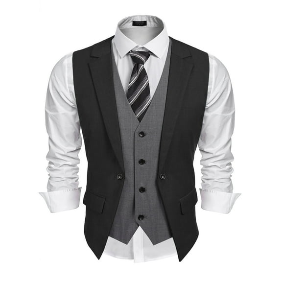 Coshow Men's Suit Vests Layered Waistcoat Business Formal Dress Vest for Wedding with Pockets