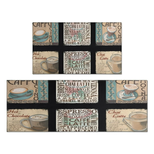 Coffee Cup Farmhouse Design Style Kitchen Mat Water Proof Non-Slip, Absorbent Mats Set Of 2 for Sink Waterproof Runner Rug for Laundry Room,kitchen Mats 17.7x24+17.7x48inch