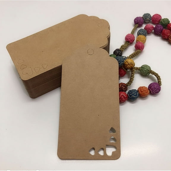LEORX 50Pcs Kraft Paper Hanging Love Heart Tags Brown Blank Gift Price Tags with Hole