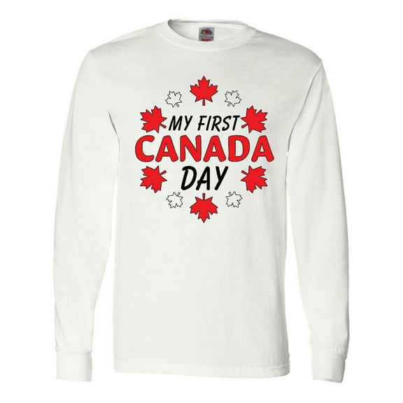 Inktastic My First Canada Day with Red and White Maple Leaves Long Sleeve T-Shirt