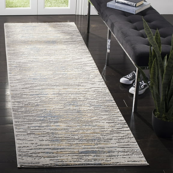 SAFAVIEH Meadow Carolus Abstract Striped Runner Rug, Grey/Gold, 2'7" x 8'