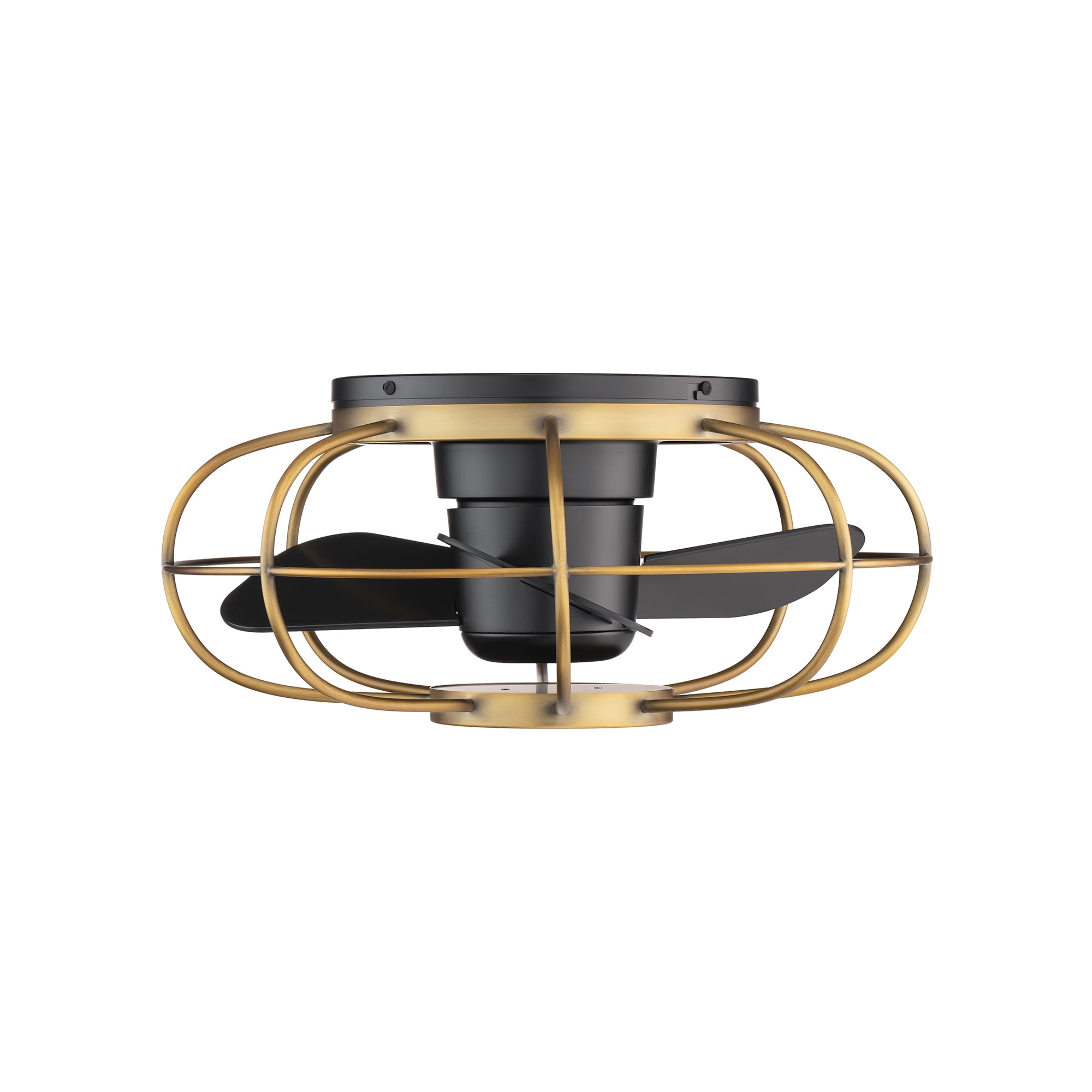 Aella Indoor and Outdoor 3-Blade Smart Caged Ceiling Fan 22in Aged Brass Matte Black with 3000K LED Light Kit and Remote Control