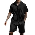 thumbnail image 2 of Short Sets for Men Lightweight Short Sleeve Button Notch Collar Shirt and Shorts 2 Piece Matching Set Summer Outfits, 2 of 4