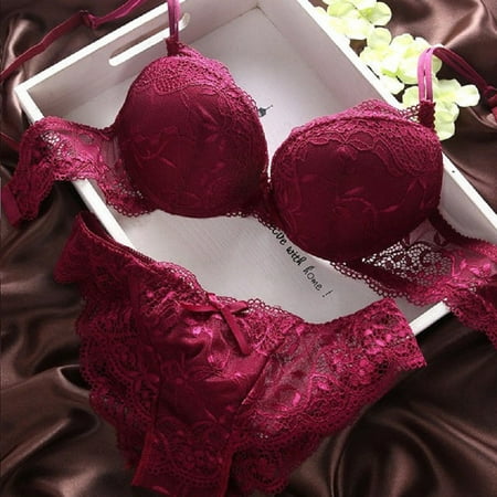

Kiapeise 2PCS Sexy Women’s Push Up Lace Bra And Panty Set Deep V Lingerie