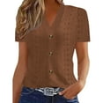 thumbnail image 3 of Kilaqueen Hollow Out Womens Blouses Casual Eyelet Embroidered Short Sleeve Summer Tops Lace Button Down Shirts Dressy Eyelet V Neck Blouse, 3 of 5