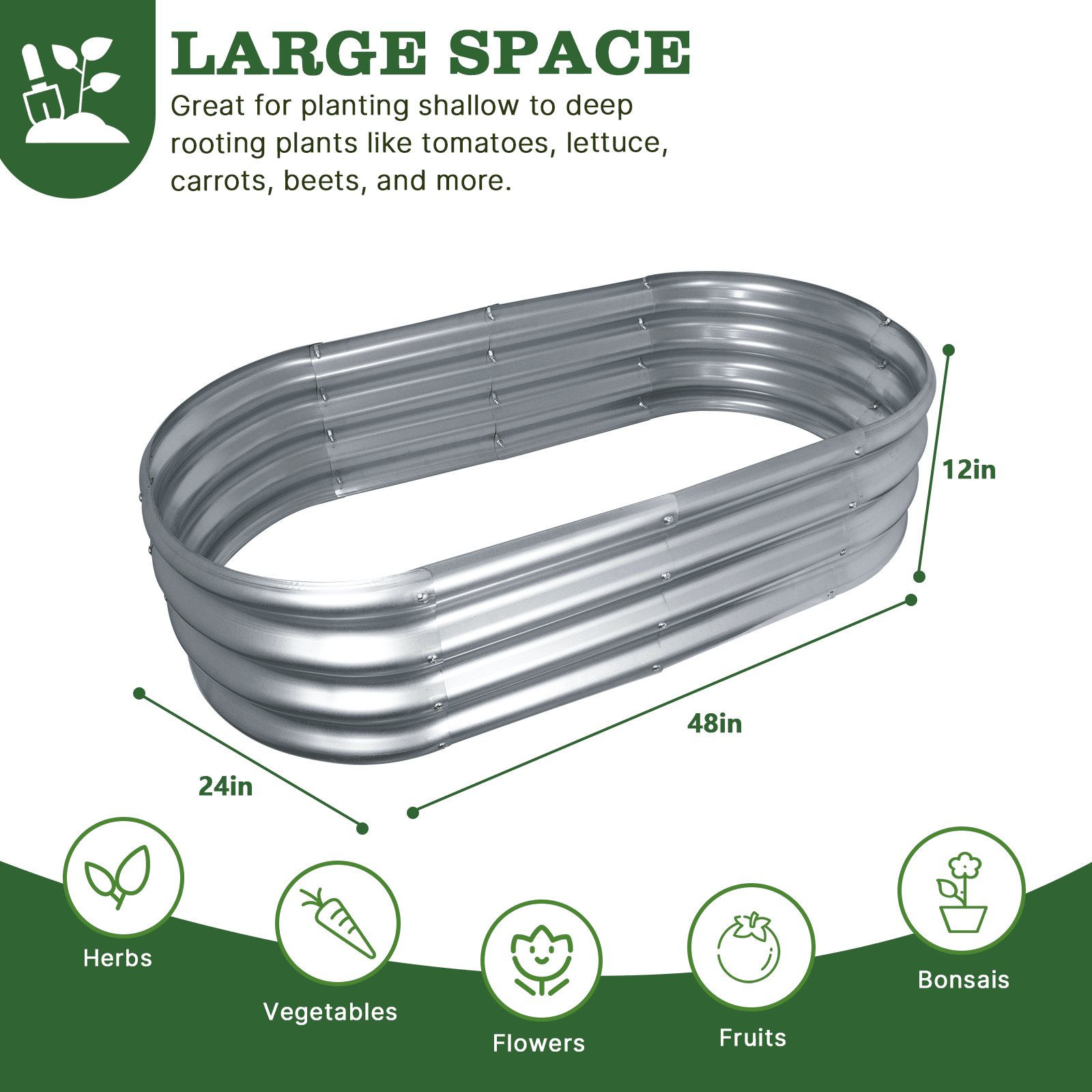 TRAMULL 4*2*1FT Raised Garden Bed Kits, Outdoor Oval Metal Galvanized Ground Planter Garden Boxes for Planting Plants Vegetables