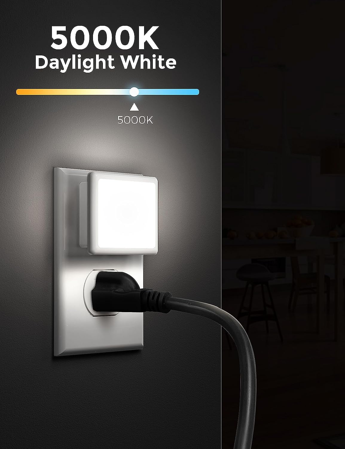 Night Lights Plug into Wall 2-Pack, 0.3W Plug in Night Light, Dusk to Dawn, 5000K Daylight White Bright Nightlight Auto-On/Off for Adults Kids Room Bedroom Bathroom Hallway Kitchen Non-Dim