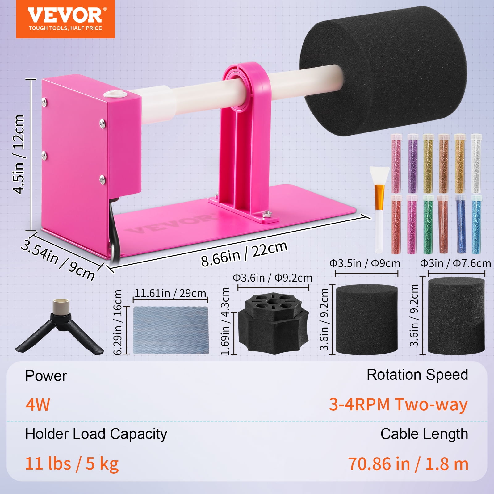  VEVOR Cup Turner for Crafts Tumbler, Tumbler Turner DIY Glitter  Epoxy Resin Tumblers, Epoxy Pen Turner Attachment with Silent UL Motor  Two-Way Rotation Silicone Pad, Cup Spinner Machine for Starters