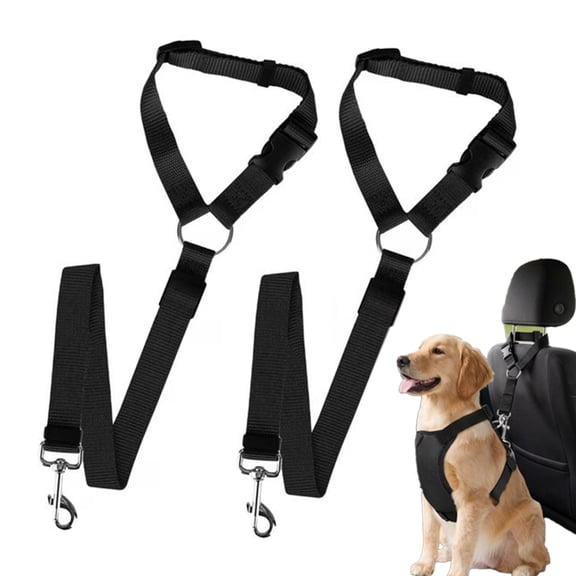 2 Pack Black Pet Car Seat Belt, Nylon Dog Cat Vehicle Travel Restraint Harness, Adjustable Anti-Tangle Pet Safety Leash for Driving Trip