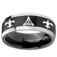 thumbnail image 2 of Tungsten Celtic Triangle Fleur De Lis 8mm Brushed Black 2 Tone Beveled Edges Men Ring, 2 of 2