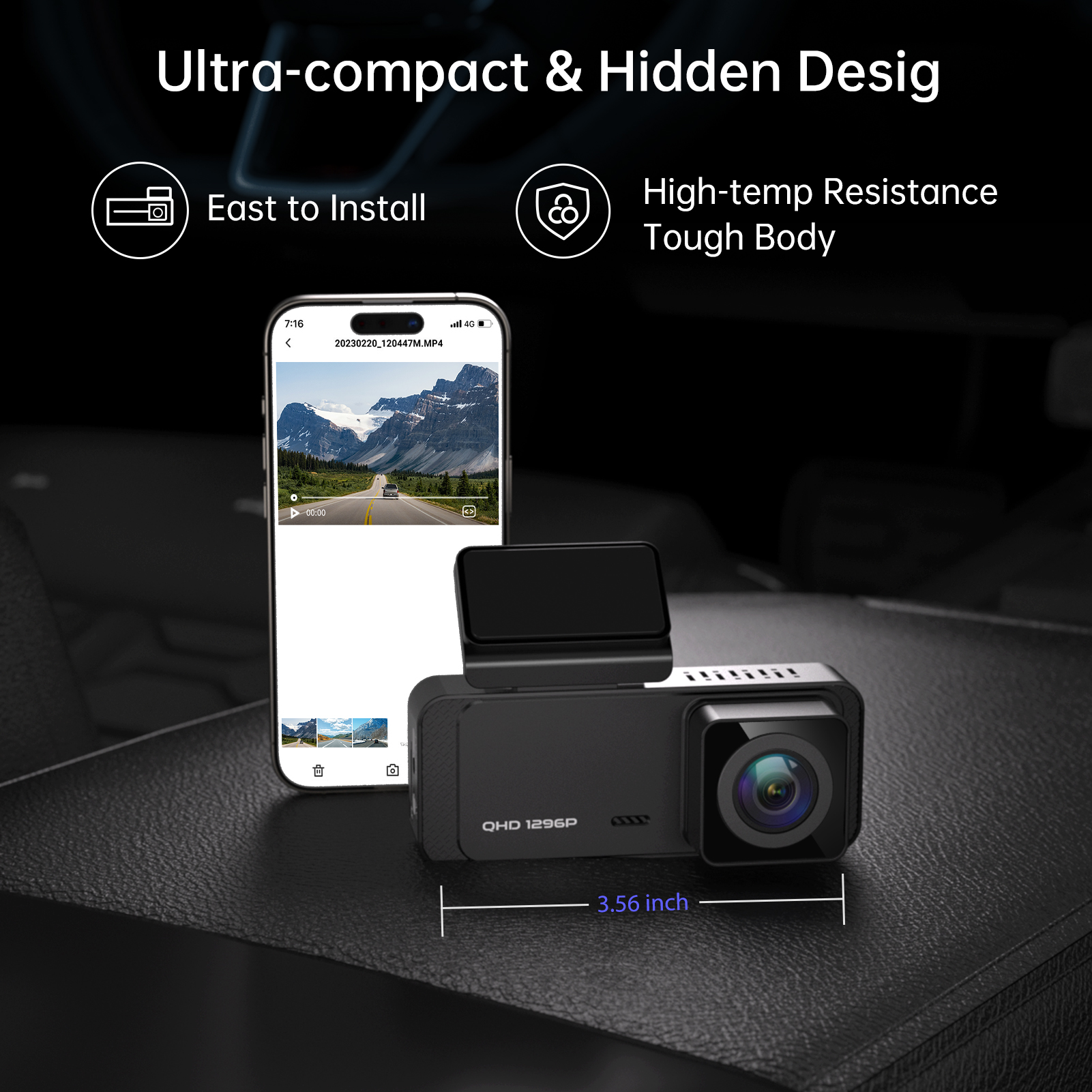 FFN 1296P Front Dash Cam with WiFi and Night Vision photo 2