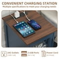 thumbnail image 4 of 2 Pcs Narrow End Table with Charging Station, Wood Side Table for Living Room Bedroom, Farmhouse Blue, 4 of 9