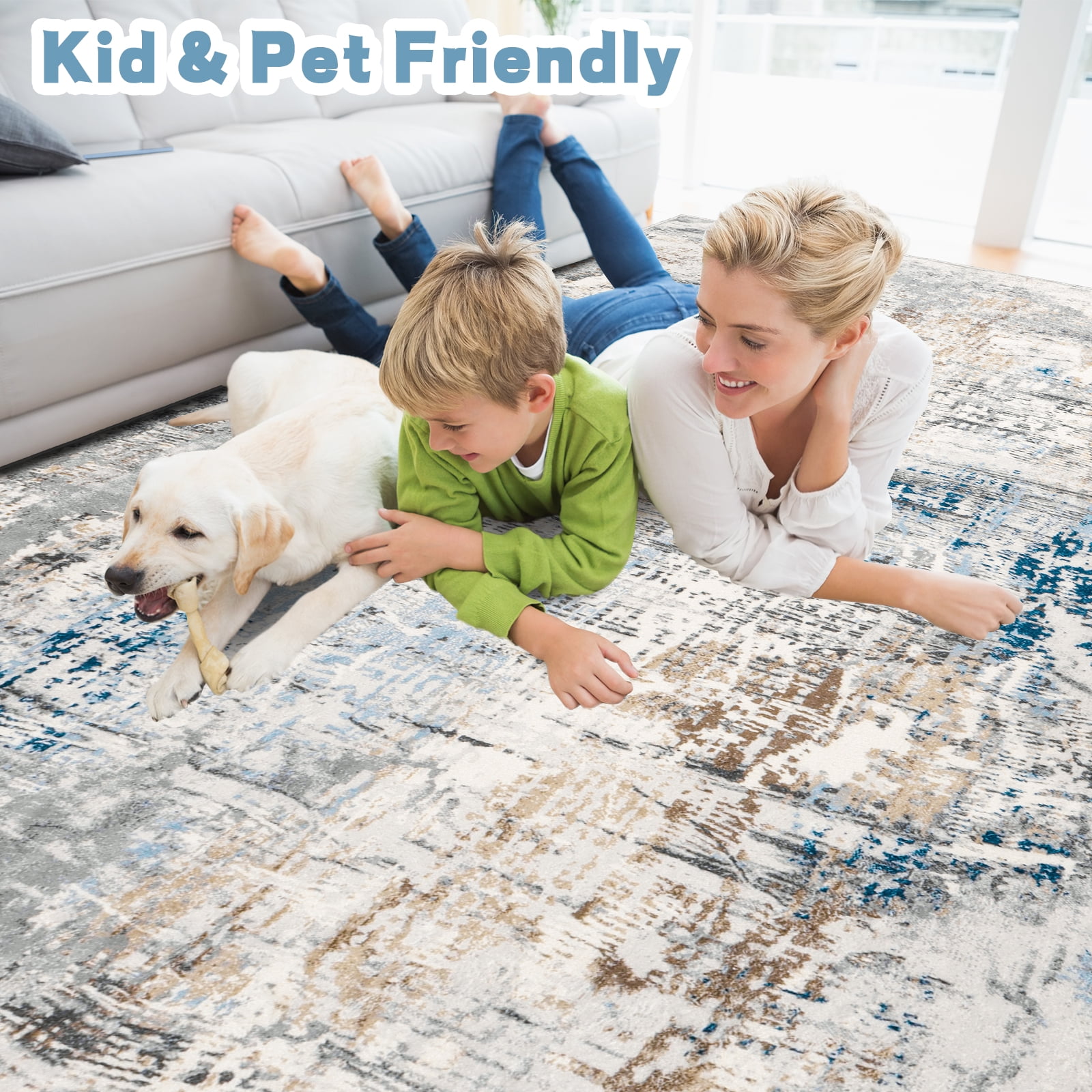 5.3x8ft Area Rug for Living Room Washable Rug for Bedroom Kitchen Dining Room Rugs Non-Slip Home Decor Carpet Faux Wool Rug Morden Art Ultra Soft Area Rug