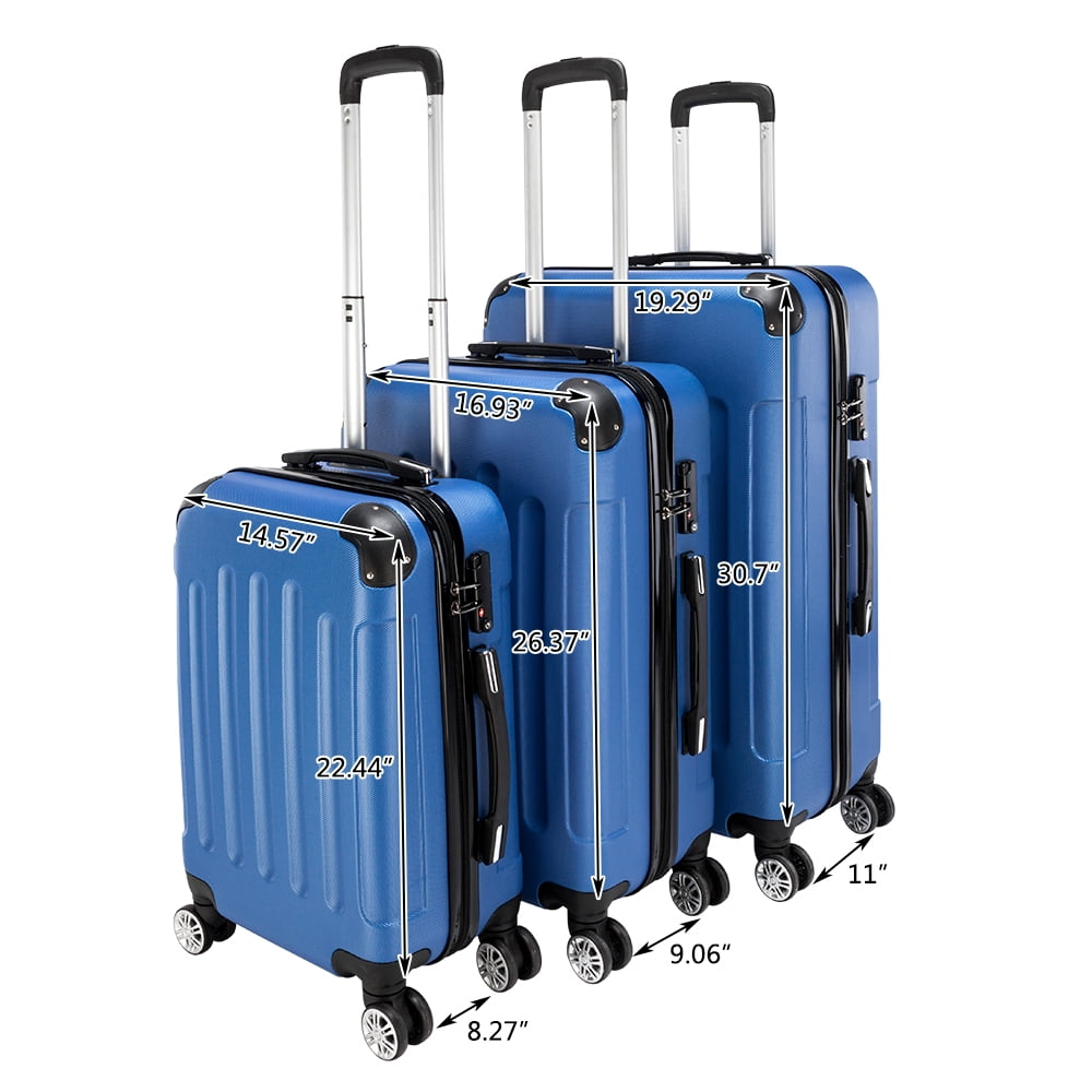 3-Piece Travel Lightweight Suitcases, ABS Trolley Case (20"/24"/28"), with Rolling Wheels, Lightweight, Large Capacity, Suitable for Travel, Dark Blue