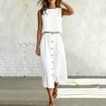 thumbnail image 2 of Gpaecead Women's Two Piece Set Sleeveless Crop Top & High Waist A Line Maxi Skirt Cotton Linen Casual Summer Vacation Outfit With Pockets White, 2 of 8