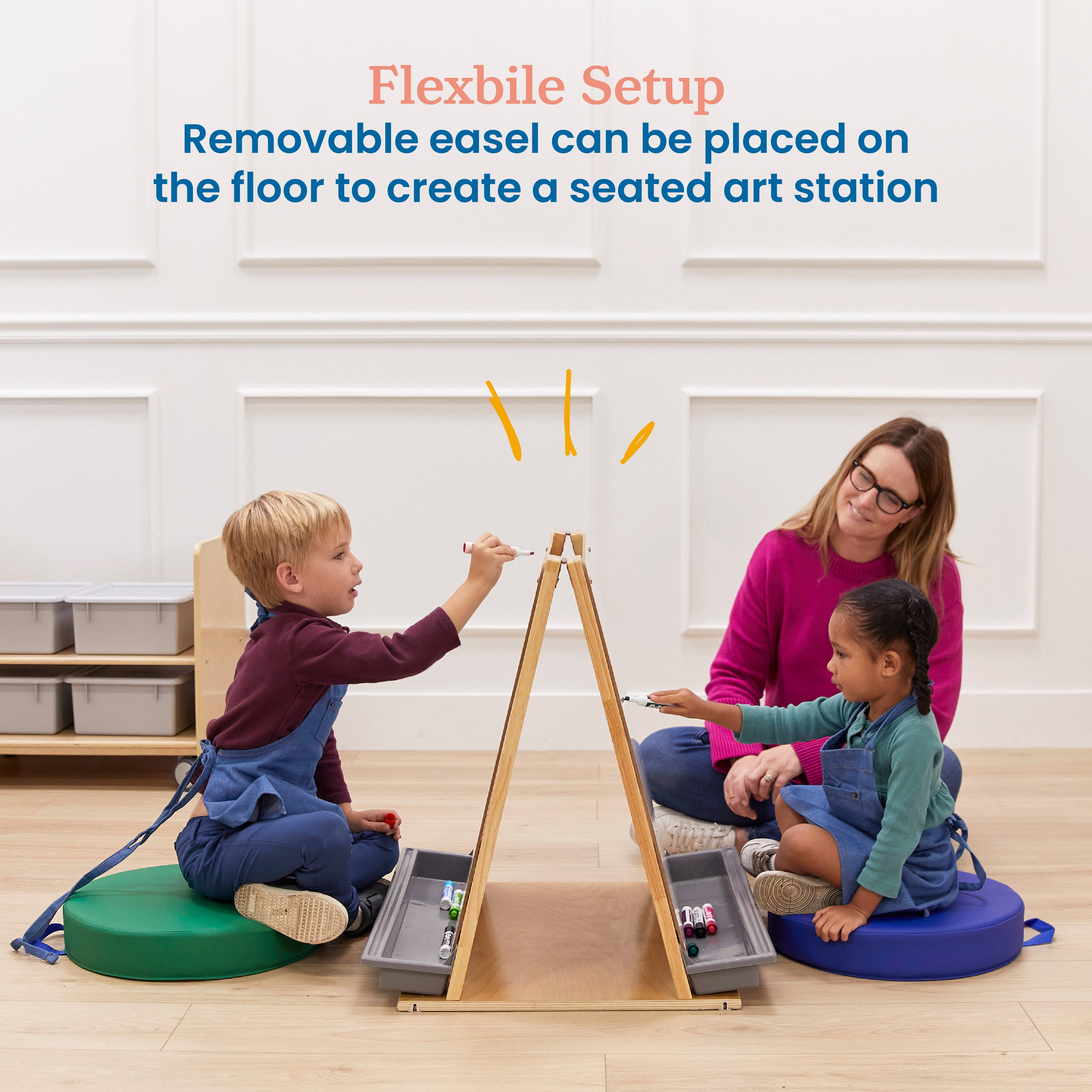 ECR4Kids Double-Sided Mobile Art Easel with Storage and Clips, Classroom Supplies, Natural
