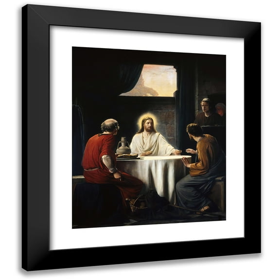 Carl Bloch 12x14 Black Modern Framed Museum Art Print Titled - Supper at Emaus