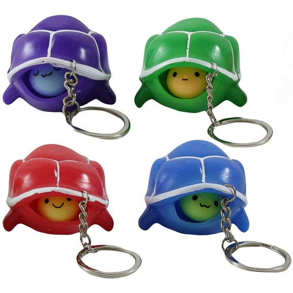4 Fun Cute Pop-Out Turtle Fidget Keychain Toy - Squeeze to Pop Head out of Shell - OT