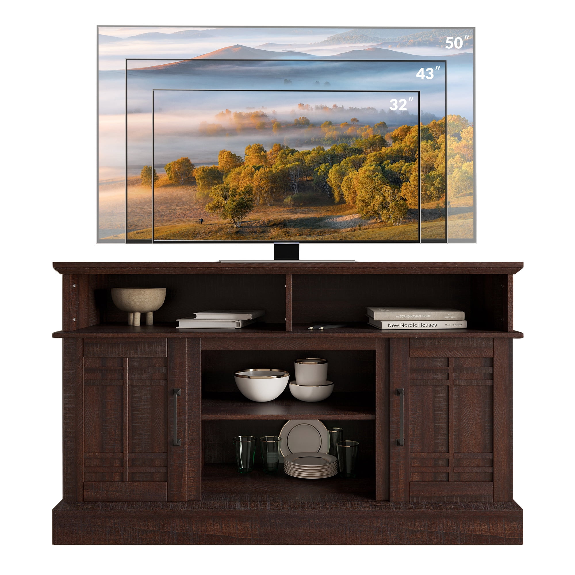 BELLEZE TV Stand Media Entertainment Center - Norrell (Espresso)