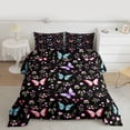 thumbnail image 2 of Manfei Kawaii Butterfly Queen Comforter Set,Cute Rustic Flower Bedding Sets,Pink Blue Black Bedding Comforter Set For Girls Teens,Luxury Bedroom Decor Reversible,3-Piece, 2 of 8