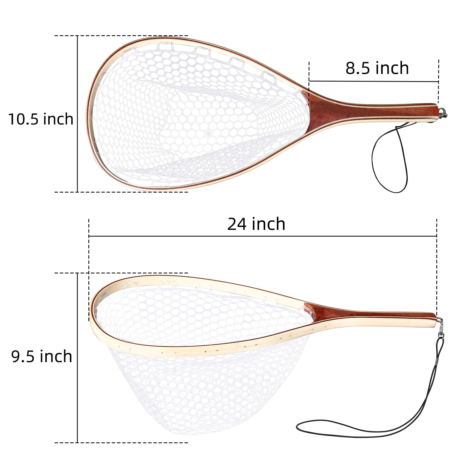 Fly Fishing Net, Soft Rubber Mesh Landing Nets for Fishing, Wooden Frame Catch and Release Net, Trout Fishing Nets with Handle, Fly Fishing Accessories for River, Lake and Stream